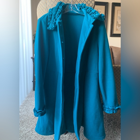 Retro Threads Vintage Style Ruffled Buttoned Down Coat Emerald Blue Size M - Picture 5 of 16